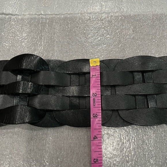 Club Monaco Black Woven Leather Wide  Belt with Silver Toned Buckle - Picture 9 of 11